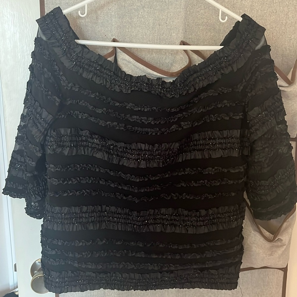 Cattiva Vintage Black Mesh Ruffled Off the Shoulders Blouse